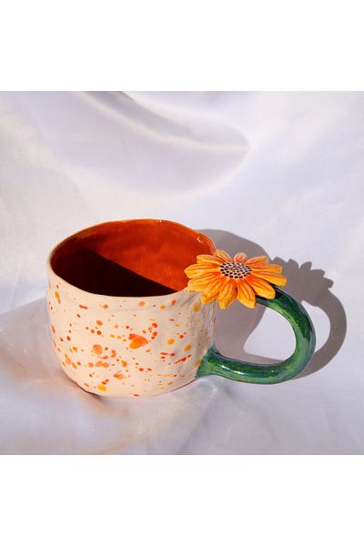 Lily & Loly Ceramics كوب فردي مصنوع يدويًا من السيراميك بتصميم عباد الشمس بنمط زهور - 200 مل