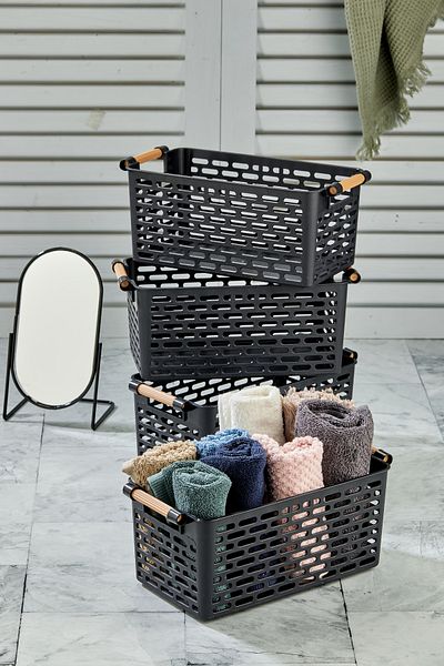 Keven Home 4Pcs Black Plastic Organizer - Basket with Holder, Cabinet and Drawer Organizer