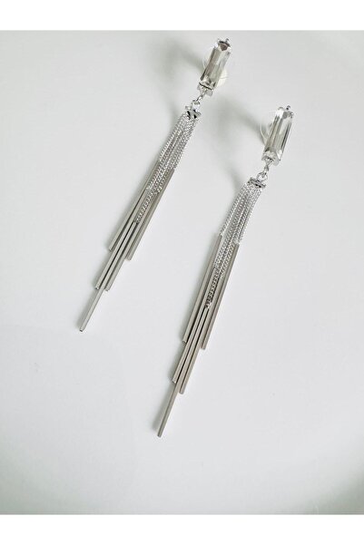 DEVİ fashion أقراط فضية اللون بحجر الزركون 9 سم