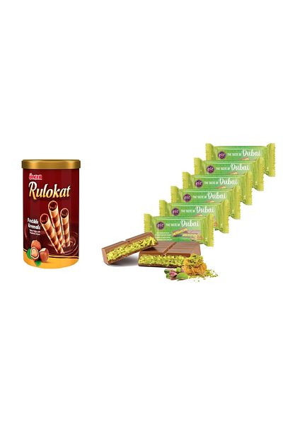 Ülker Rulokat Bucket Creamed Biscuit 170 Gr & Elite Antep Fisltikli Calveted Dubai Chocolate 90 Gr*6