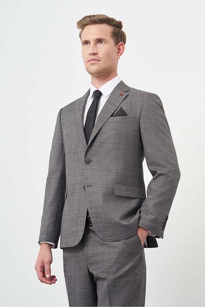 İmza Comfort Fit Classic Suit - Smoked Plain Flannel Mono Collar 2 Buttons 4 Drop 1001245164