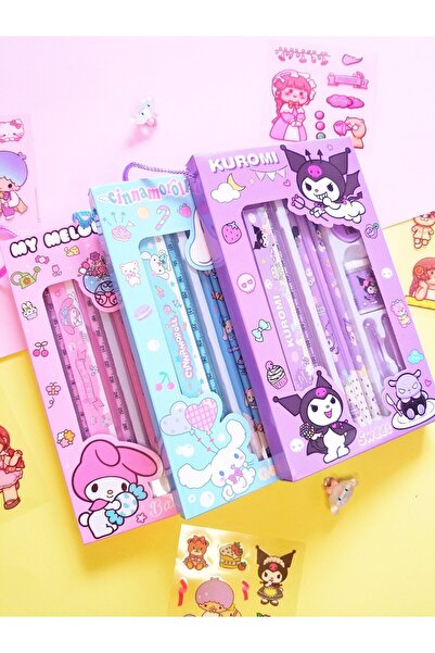 Sabrina Koza Kawaii Kuromi My Melody Cinnamoroll Çanta Kalem Silgi Cetvel Kalemtıraş Not Defteri Kırtasiye Seti