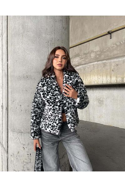 MERİCEY Palton de lux de damă cu imprimeu leopard, căptușit în interior