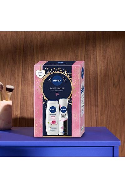 NIVEA gift set: Rose & Almond Oil 250 ml, Deodorant spray Invisible for Black & White Clear, 150 ml
