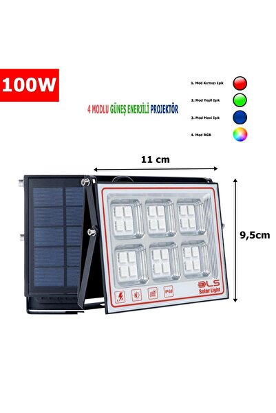 DLS 100 SOLAR 5 MODLU GÜNEŞ ENERJİLİ LED PROJEKTÖR  MAVİ YEŞİL KIRMIZI VE RGB RENK AYDINLATMA