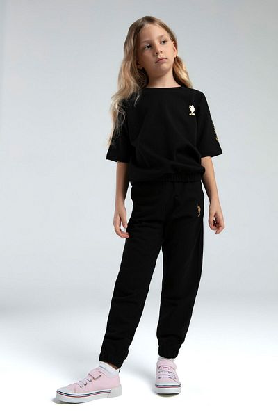 U.S. Polo Assn. Girl's Black Short Sleeve Pajama Set