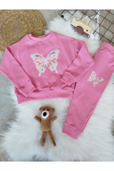 renkli diyar Girl's Printed Bottom Top Suit Long Sleeve Bluz and Pants Tracksuit