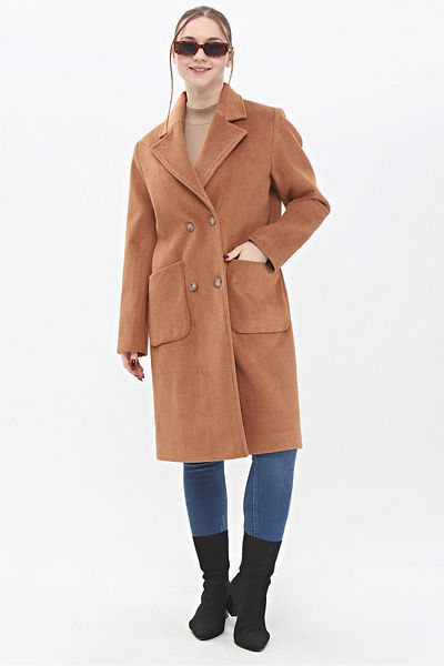 Veger Women's Double Pocket Detailed Wool Cashew Coat 3440 Tan