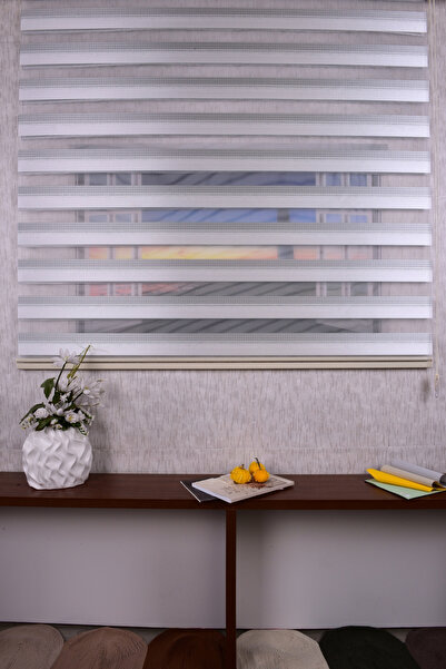 Setekshome Açık Gri Kendinden Desenli Etek Dilimsiz Ds11747 V3 Zebra Stor Güneşlik Perde