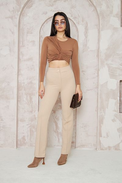 THIFF GYMWEAR Lycra Beige Women's Palazzo Trousers