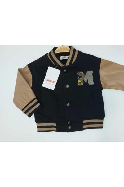 Çikoby Baby Boy Sleeves Leather Seasonal College Coat