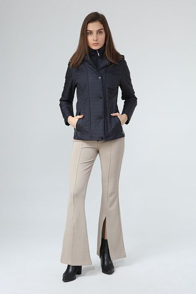 Veger Navy Blue Women's Coat - Zipper Detail and Snap Hood 3388