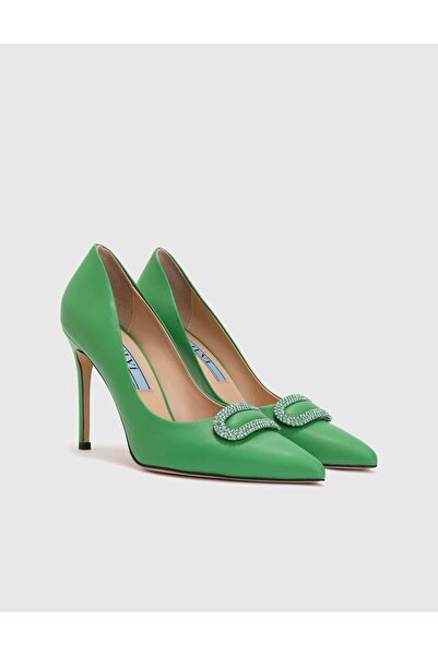 İLVİ Farum Hakiki Deri Kadın Yeşil Topuklu Ayakkabı