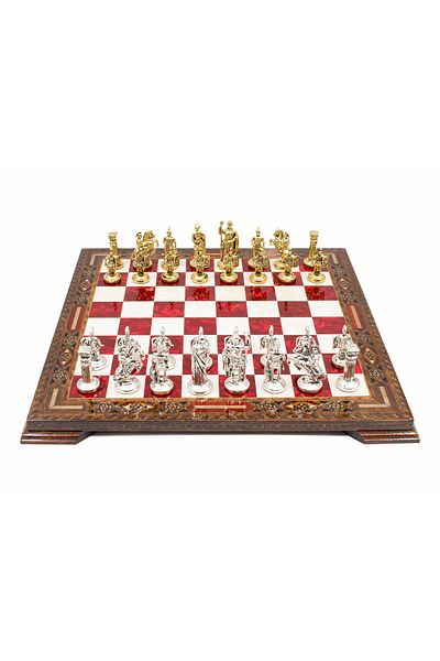 GGS GrandGiftStore Handcrafted Wooden Chess Board and Metal Roman Chess Piece Special Chess Set Unique Gift