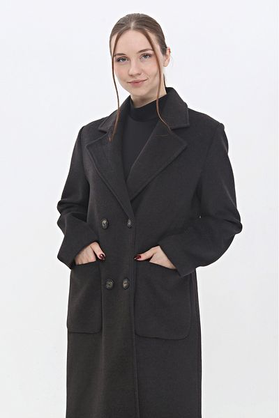 Veger Anthracite 3440 Model Wool Stamp Women's Coat - Double Pocket Detail