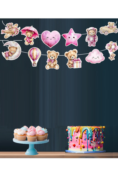 Hiras Dizayn Banner pentru ziua de naștere pentru fetiță dulce roz - 12 bucăț...