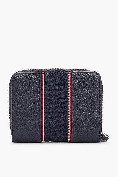 Tommy Hilfiger Women's Stripe Stripe Monogram Logo Leather Blue Wallet with Extra Card Holder Section Zipper Closure Aw0Aw16