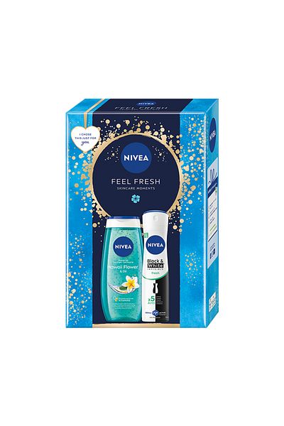 NIVEA set: Frangipani Oil shower gel 250 ml, Deodorant spray Invisible Black & White Fresh, 150 ml
