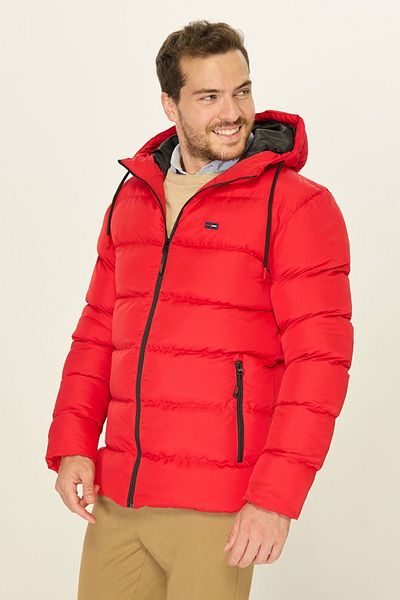D1fference Men's Red Lined Windproof Hooded down Jacket