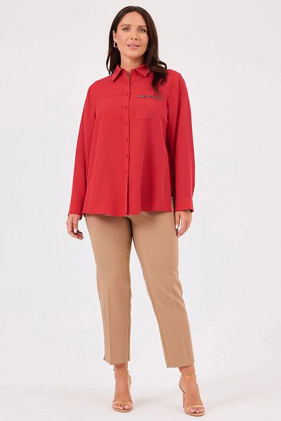 Gala-Xi Galaxi Women's Plus Size Stone Detailed Button up Shirt 4020 Red