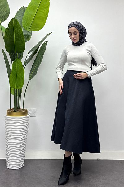 Tesettür Diyarı Fusta Hijab de damă cu model bleumarin