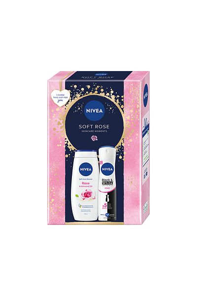 NIVEA gift set: Rose & Almond Oil 250 ml, Deodorant spray Invisible for Black & White Clear, 150 ml