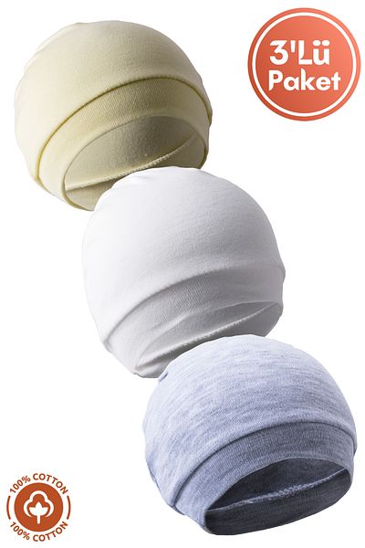 Miniel Unisex Baby Combed Organic Cotton Newborn 3-Piece Baby Beanie Colorful Set