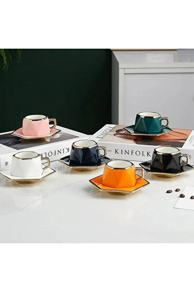 Limpera Premium Venedik Serisi Porselen 12 Parça Geometrik Türk Kahvesi Finca...