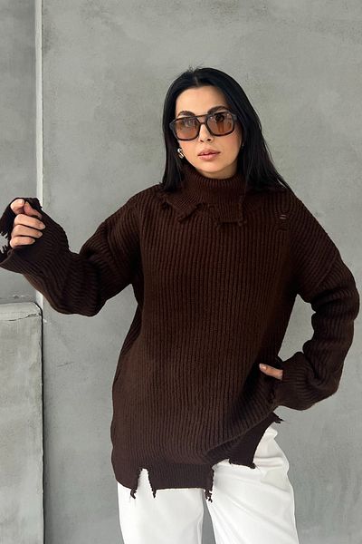 Seda Yalçın Atelier Bitter Brown Ripped Detailed High-Rise Knitwear Sweater