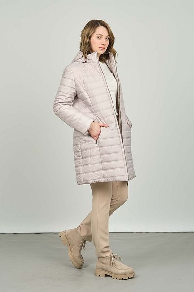 Veger Quilted Coat 3422 - Women'S, Hood and Double Pockets, Stone Color