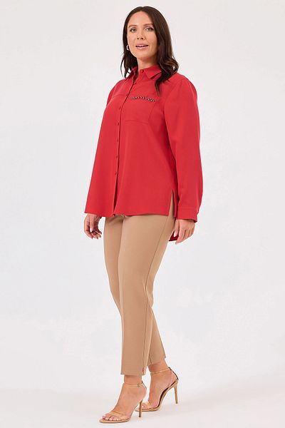Gala-Xi Galaxi Women's Plus Size Stone Detailed Button up Shirt 4020 Red