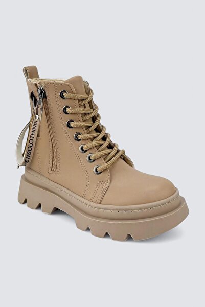 Cici Bebe Ayakkabı Miu Beige Zippered Girl's Boots