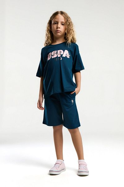 U.S. Polo Assn. U.S. Polo Assn. Girl's Navy Blue Bermuda Suit