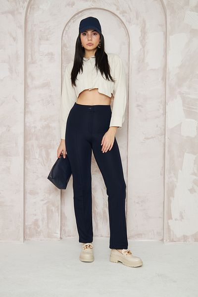 THIFF GYMWEAR Lycra Navy Blue Women's Palazzo Trousers