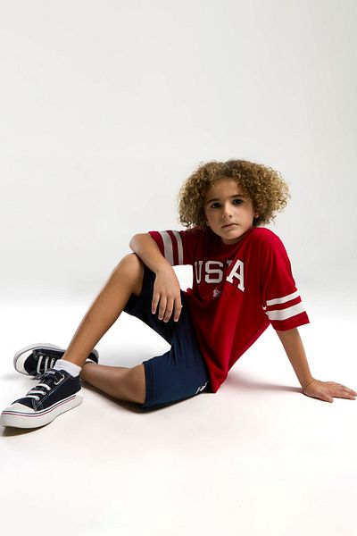 U.S. Polo Assn. قاعدة. بولو أسن. بدلة برمودا حمراء للأولاد