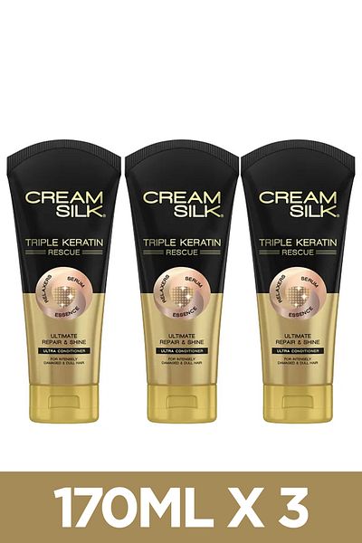 Sunsilk بلسم الكيراتين الثلاثي، إصلاح ولمعان فائق، تغذية عميقة للشعر التالف، 170 مل × 3