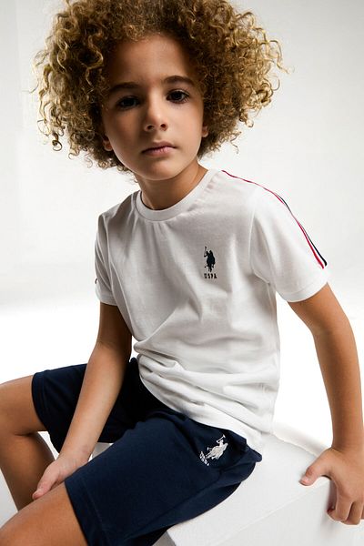 U.S. Polo Assn. قاعدة. بولو أسن. بدلة برمودا بيضاء للأولاد