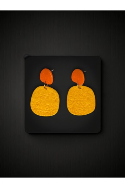 Arya Planet MuffyClay Özel Tasarım, Polimer Kil Sallantılı Sarı Küpe - Sunflare