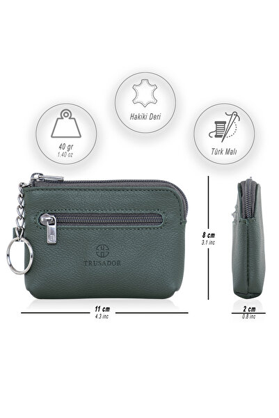 Trusador Milano Green Zippered Mini Size Pouch Wallet Unisex Genuine Leather Rfid Protected