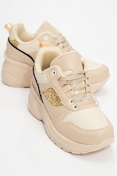 Ccway Beige Black Women's Sneakers - Lace-up