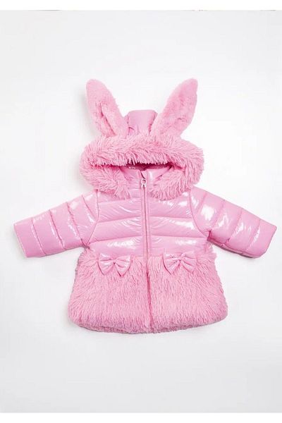Minigimin Cicileri 9-24 Months Baby Girl Shiny Welsoft Hologram Rabbit Ear Quilted My Toddler's Flowers Coat