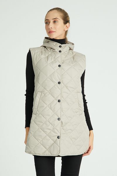 Wise Women's Hooded Oversize Quilted Fabric Slit Vest