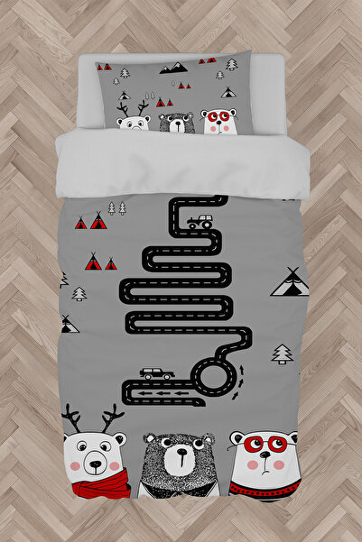 BAMBAŞKA MODA غرفة الأطفال والرضع طقم غطاء لحاف بنمط ثلاثة دببة لطيفة وطريق B...