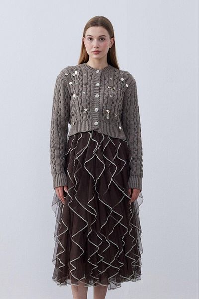 My Blog Mink Beaded Sequin Embroidered Stone Buttoned Cardigan-4274