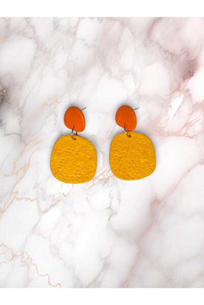 Arya Planet MuffyClay Özel Tasarım, Polimer Kil Sallantılı Sarı Küpe - Sunflare