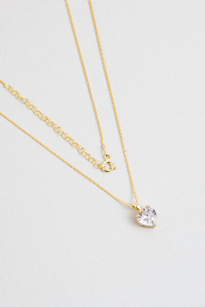 So CHIC... Gizemli Kalp 18 Ayar Sarı Altın Kaplama 45 Cm Gümüş Kolye