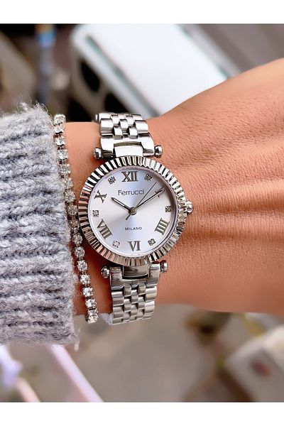 Ferrucci Steel Cord Milano Roman Numbers Small Case Women's Wristwatch 3 Atm Waterproof with 2 Years Warranty