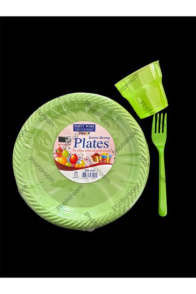 partideyince Plastic Hard Plate Cup Fork Green Color Set of 25