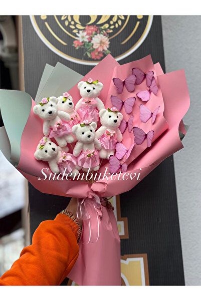 Acilbirbuket Ayıcıklı kelebek buketi