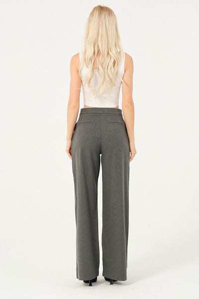 eva clothing Women's Gray Wool Blend Pleated Belt Detailed Trousers 1234735 Eva-1